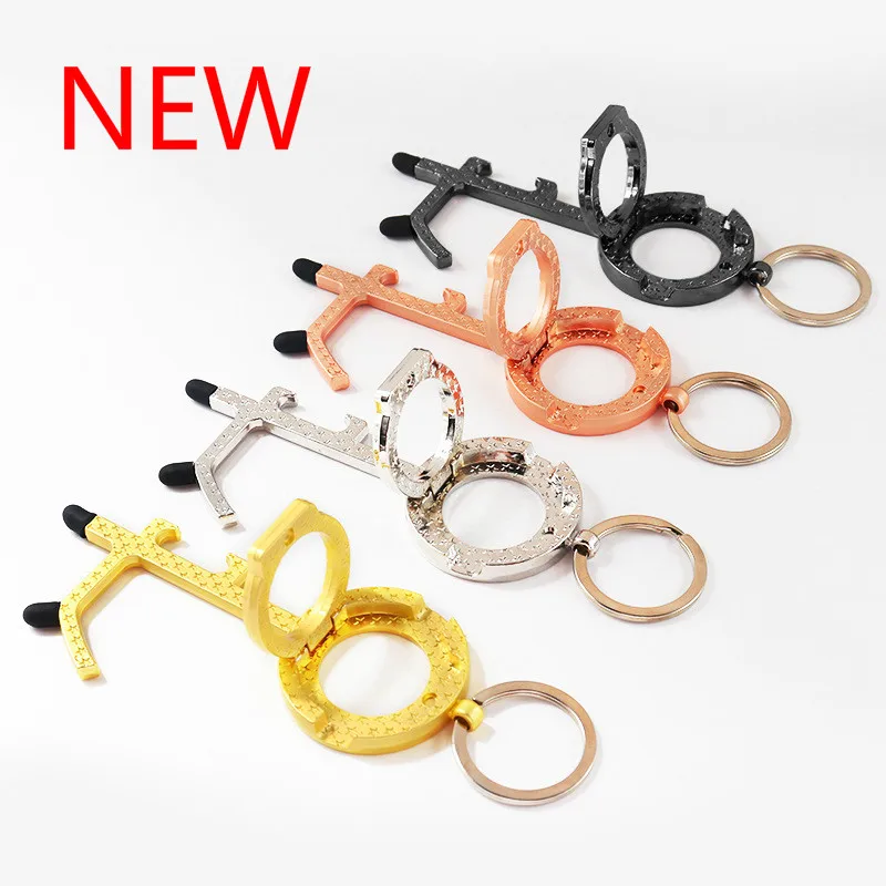 

New No Touch Door Opener Distance Key Phone holder Non-contact Door Handle Elevator Lift Keychain Avoid Touching Key Buckle