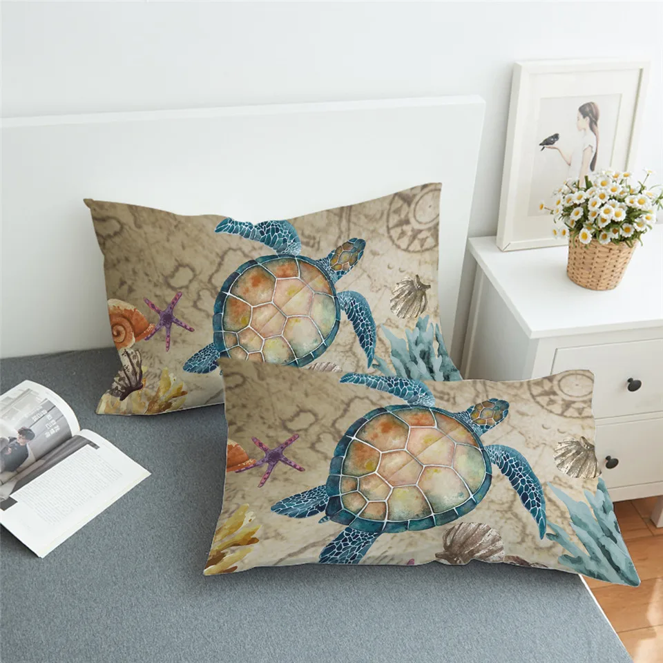 BeddingOutlet Turtle Pillow Case Golden Tortoise Pillowcase Luxury Animal Pillow Cover Bohemian Yellow for Bedroom Fronha