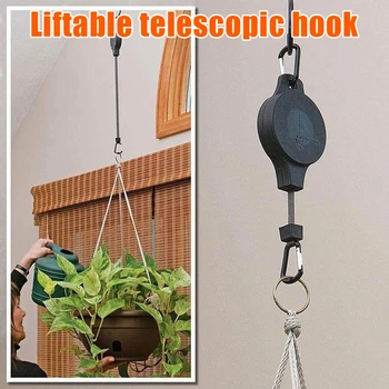 

Hot Flower Basket Hook Liftable Telescopic Plant Pulley Easy Reaching Pulley Plant Hanging Flower Basket Hook D6