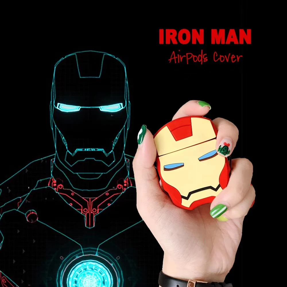 

Luxury 3D Iron Man Cartoon Marvel Heroes Avengers Silicone Bluetooth Wireless Earphone Case For Apple AirPods Box Headset