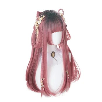 

Lolita 60CM Long Black Mixed Pink Ombre Lady Natural Party Cosplay Heat Resistant Synthetic Full Wig+Cap