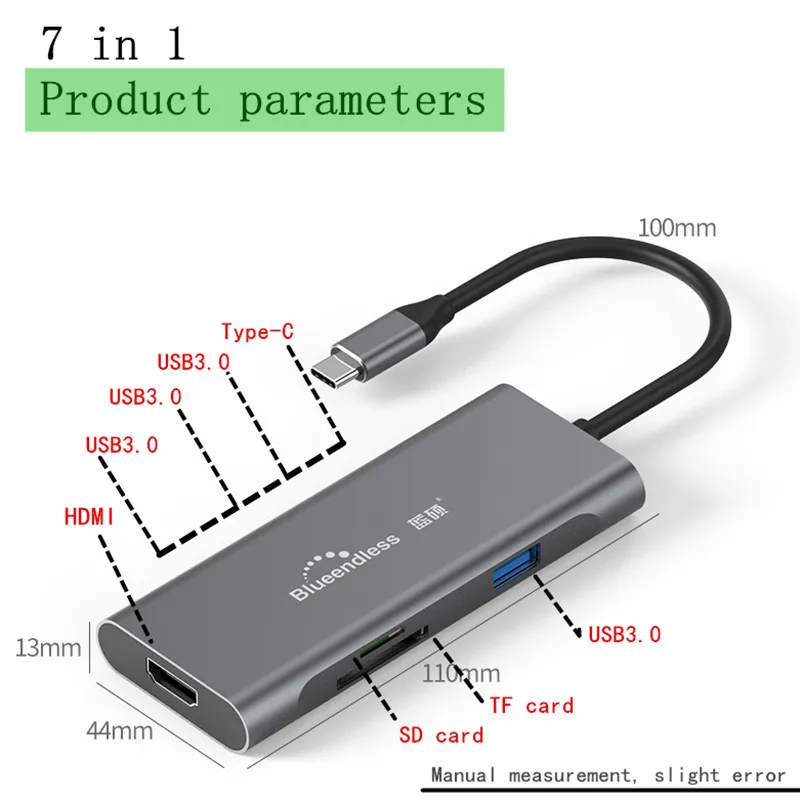 Type-C концентратор док-станция для ноутбука USB 3,0 HDMI TF LAN PD usb-c для Macbook для huawei mate 10 P20 pro XiaoMi samsung S8 9 - Цвет: Grey