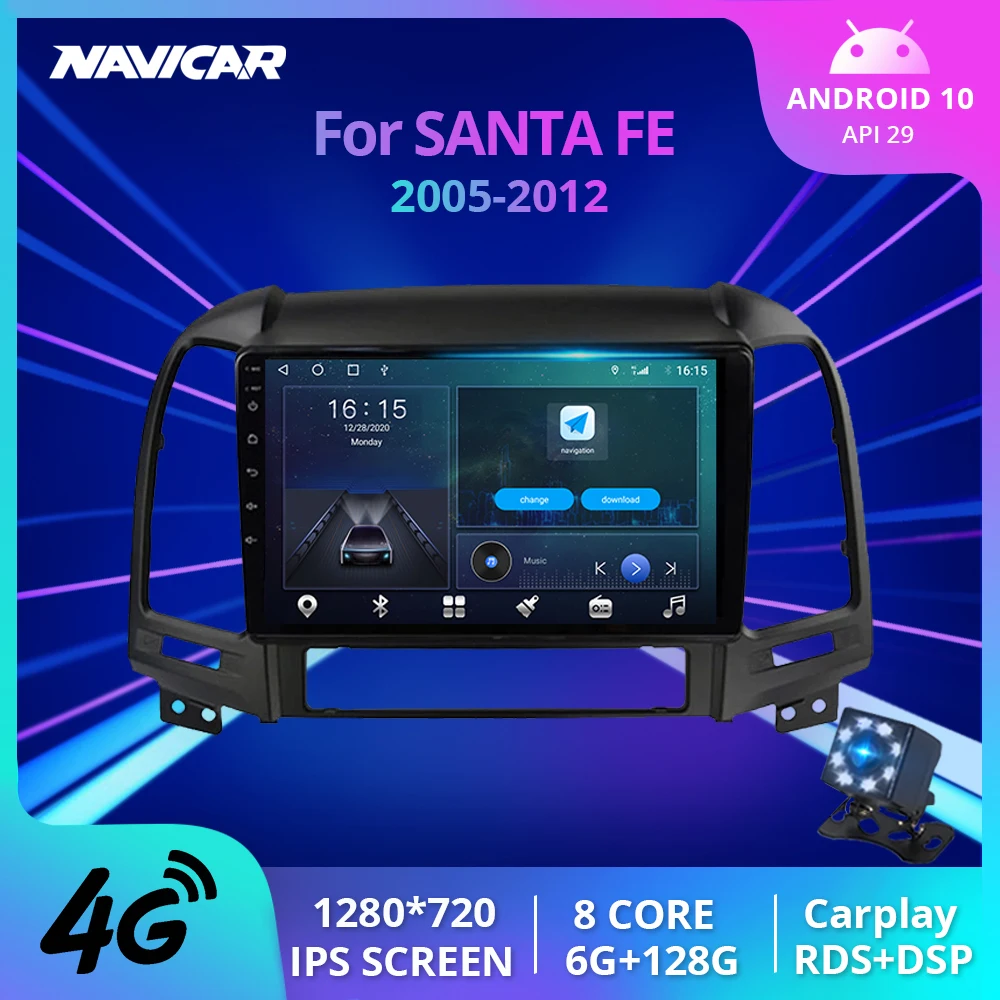 Автомагнитола NAVICAR 2Din Android 2005 для Hyundai SANTA FE 2012- стереоприемник GPS-навигация