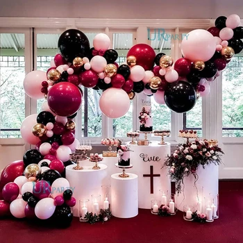 

152 pcs balloon garland arch Double ruby red and Maca baby pink balloons for bridal birthday weddings, anniversaries