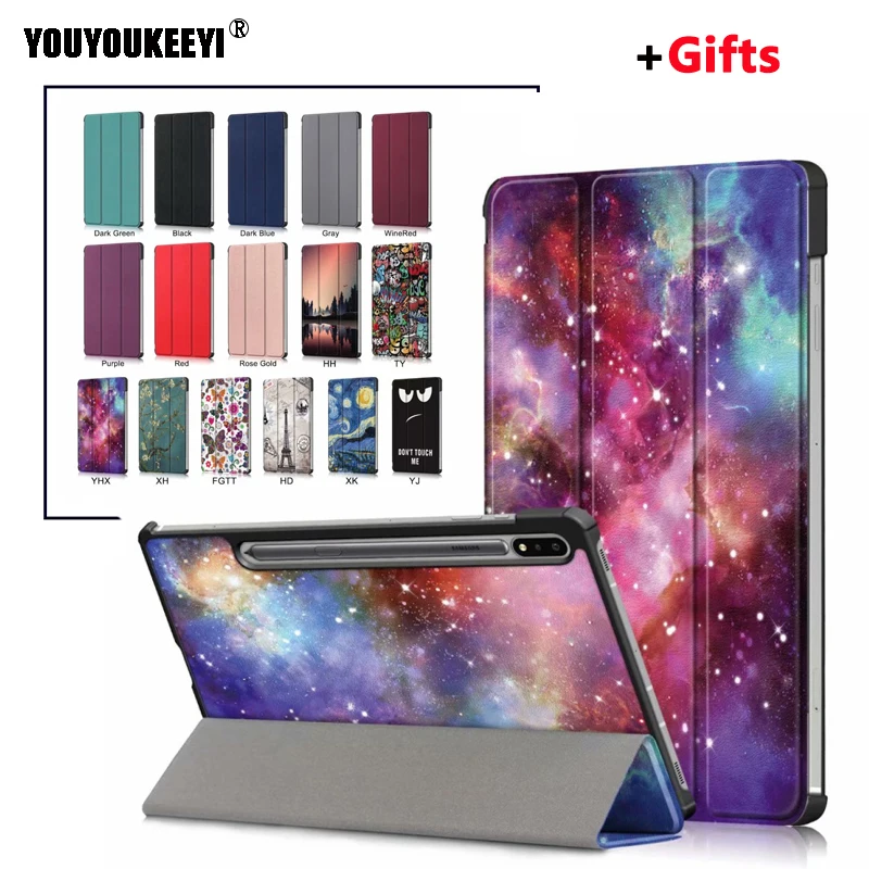 

Чехол-книжка с тремя складками для Samsung Galaxy Tab S7, 11 дюймов, для планшета, пробуждение, спящий режим, искусственная кожа, чехол для SM-T870/SM-T875 + подарок