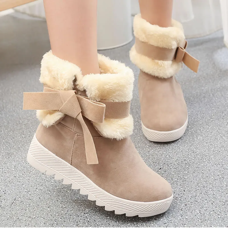 3Colour Hot Snow Boots 2019 Classic Heels suede Women Winter Boots Warm
fur Plush Insole Ankle boots women shoes With Knot shoes