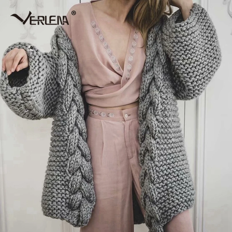 Verlena свободные ручной работы осень вязаный длинный кардиган для женщин игла стержня кисточка бахрома плетеный кабель подол сбоку сплит уличная одежда свитер