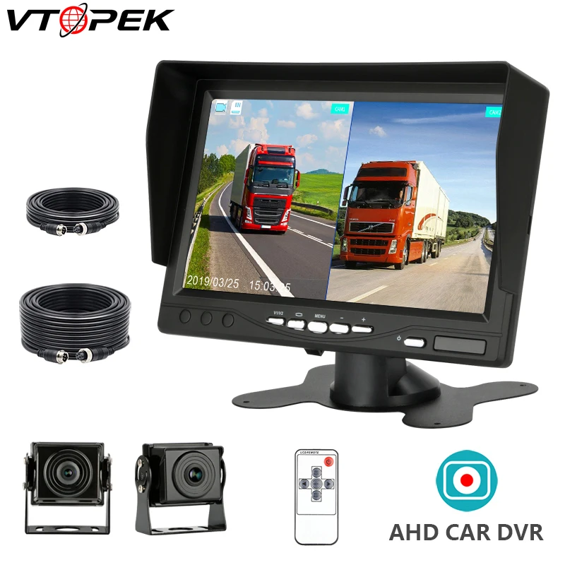 

Vtopek 7icnh High Definition Two Split AHD Car Monitor IPS Screen 2CH Recording Night Vision Sun Visor for Truck Bus 1280*720