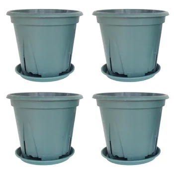 

4Pcs 40 x 40 x 33.5cm Flower Breathable Slotted Plastic Pot Drainage Plant Pot Mesh Garden Container without Tray - Green Round