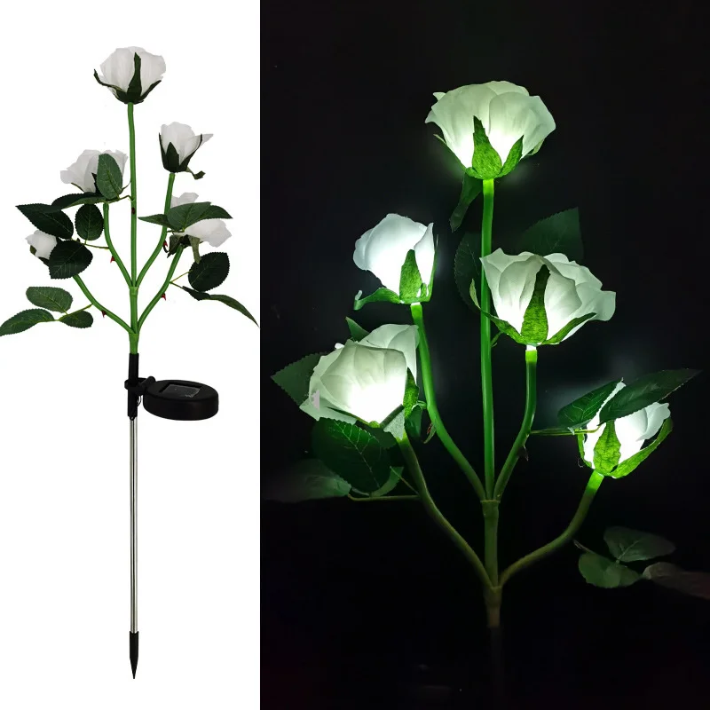 

5 Flowers Solar Rose Flower LED Lights Outdoor Lawn and Ground Plug Lights Waterproof Landscape Lawn Lamp For Patio Yard Lights