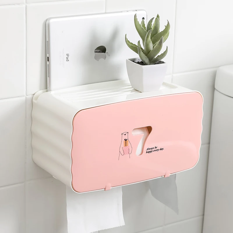 Pink number seven Водонепроницаемый держатель для туалетной бумаги для ванной комнаты, настенный пластиковый большой ящик для салфеток, мешок для мусора, стеллаж для хранения мобильного телефона - Цвет: Pink number seven