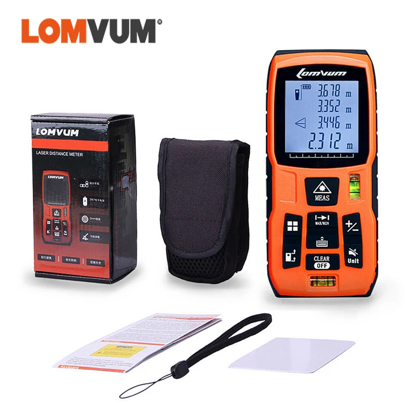 LOMVUM 40M 60M 80M Digital Laser Distance Meter Level Bubbles Battery-Powered Laser Rangefinder Handheld Tape Distance Measurer LOMVUM 40M 60M 80M Digital Laser Distance Meter Level Bubbles Battery-Powered Laser Rangefinder Handheld Tape Distance Measurer