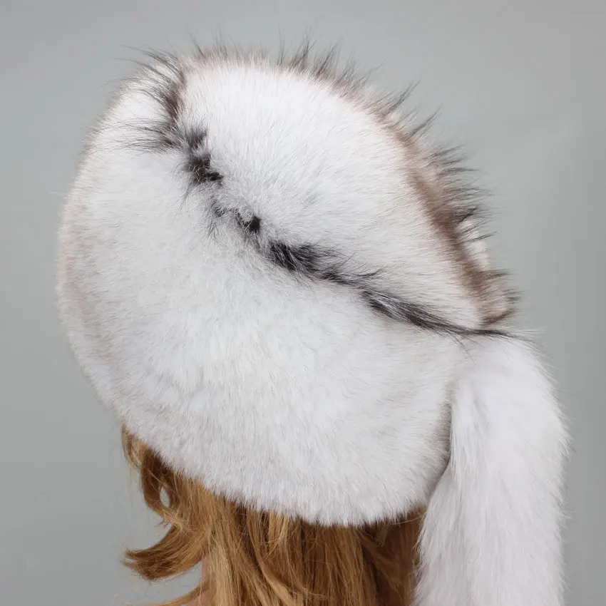 Real Fur Bomber Trapper Hat Lady Winter Warm Luxury 100% Natural Fox Fur Hat Ski Mask Bonnet Fashion Fluffy Fox Fur Beanie Caps 4