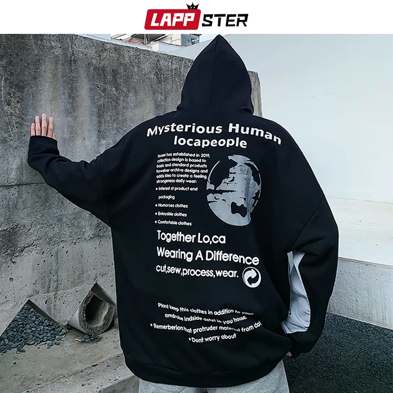 LAPPSTER Мужские Светоотражающие толстовки с карманами Harajuku мужские осенние негабаритные уличные толстовки с капюшоном корейские Ins толстовки