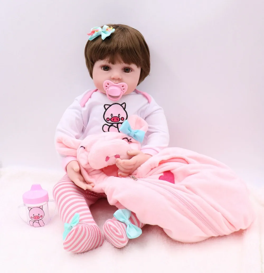 premie baby size 48CM full body silicone pink pig dress set bebe doll reborn doll water proof bath doll toy Christmas Gfit