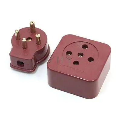 

Brick Red Round Pin 3 Phase 4 Wire 3P4W Industrial Socket Plug Set 32A AC 440V