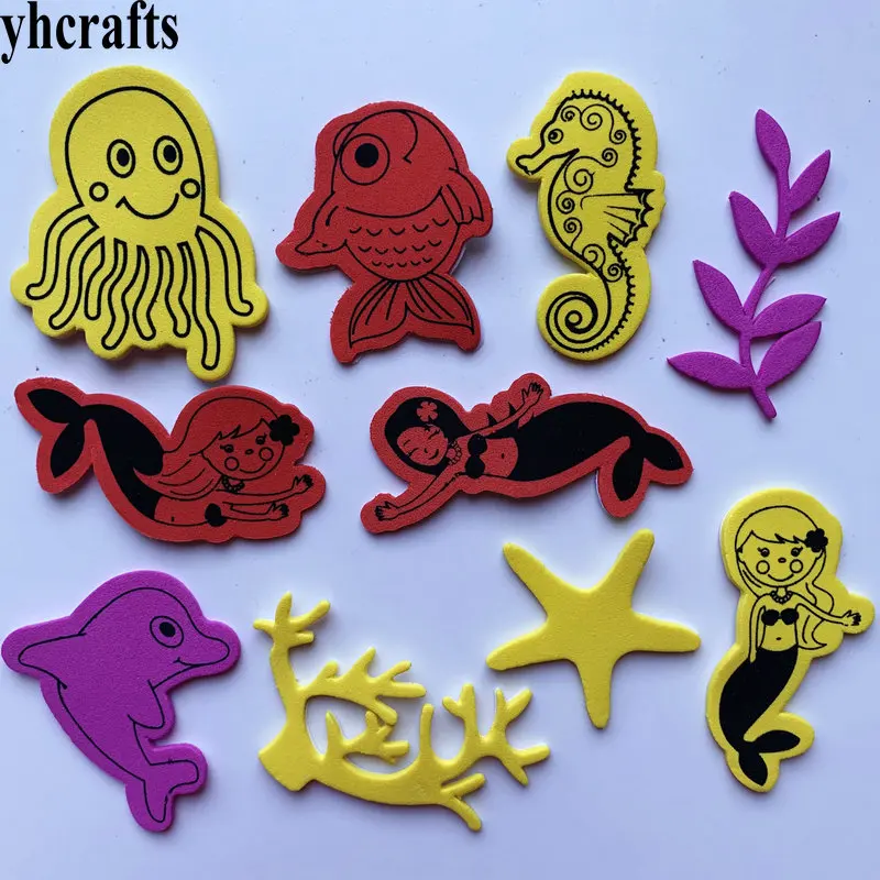 50PCS(1bag)/LOT.Mermaid sea world ocean animal foam stickers Summer crafts.Early educational DIY.kindergarten craft.OEM whole | Игрушки и