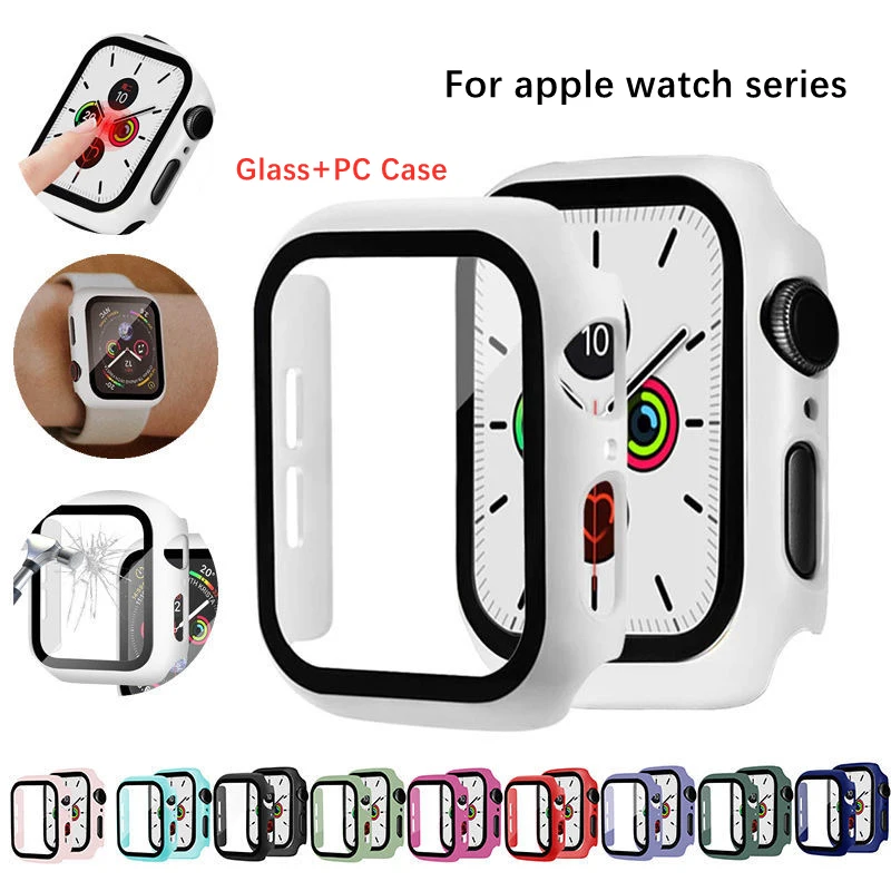Закаленное стекло + чехол для Apple Watch Series 6/5/4/3/2/1/SE 38 40 мм 42 44 защита экрана бампер