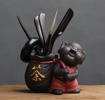 

China Kung Fu Tea Set Tea Ceremony Accessories Six Gentleman Kit Ceramic Purple Clay Cans Tea Set Travel Lucky Decor CraftsLF548