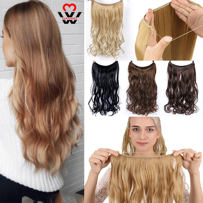 

MANWEI 24 Inches Invisible Wire No Clips In Halo Hair Extension Long Long Curly Secret Wire Fish Line Hairpieces For Women