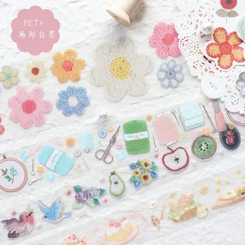 

Creative Color Knitting Wool Flowers Dessert Masking Tape Sticker Embroidered Flowers And Birds Cute Washi Tape DIY Scrapbooking