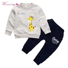 Осенние модные комплекты для маленьких мальчиков повседневная одежда из двух предметов с рисунком жирафа комплект хлопковой одежды для мальчиков и девочек