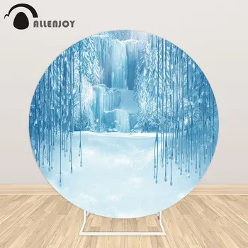 

Allenjoy Ice Cartoon Round Photography Backgrounds Winter Snow Christmas Baby Shower Birthday Photocall Circle Table Cover