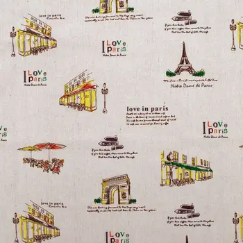 

1 yard Cotton Linen Fabric for sewing pathwork, bedding, hadmaking, Tower, Triumphal arch and letter (yellow) (width=140cm)