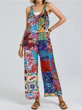 

CHYAOWU Retro Print Rompers High Waist Women's Jumpsuit loose Ankle-Length Wide Leg Pants Jumpsuits Clothing Combinaison Femme