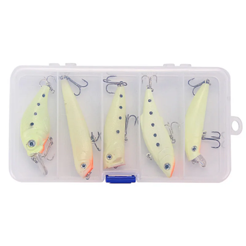 

5 Pcs Luminous Simulation Bait Fluorescent Plastic Hard Bait Set Box Artificial Bait