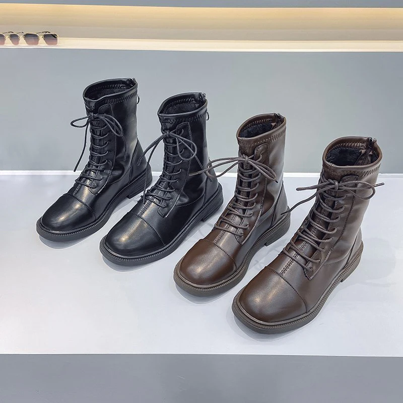 NEW Winter Boots Black Brown Short Plush Boots Female Women Shoes Round Toe Brand Women's Boots Ankle Boots 2020 Women Shoes