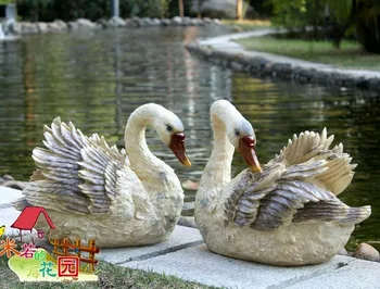 

2 PCS COURTYARD OUTDOOR WATERSCAPE FISH POND DECORATION LANDSCAPE GARDEN VILLA RESIN SIMULATION ANIMAL BIG SWAN
