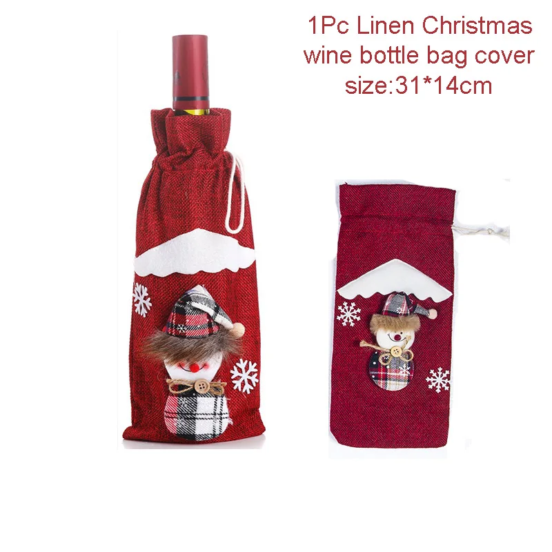 Рождественское украшение для дома Рождественская крышка бутылки вина Санта-Клаус Декор Рождественское украшение снеговик чулок подарочная упаковка год - Цвет: Beige Snowman