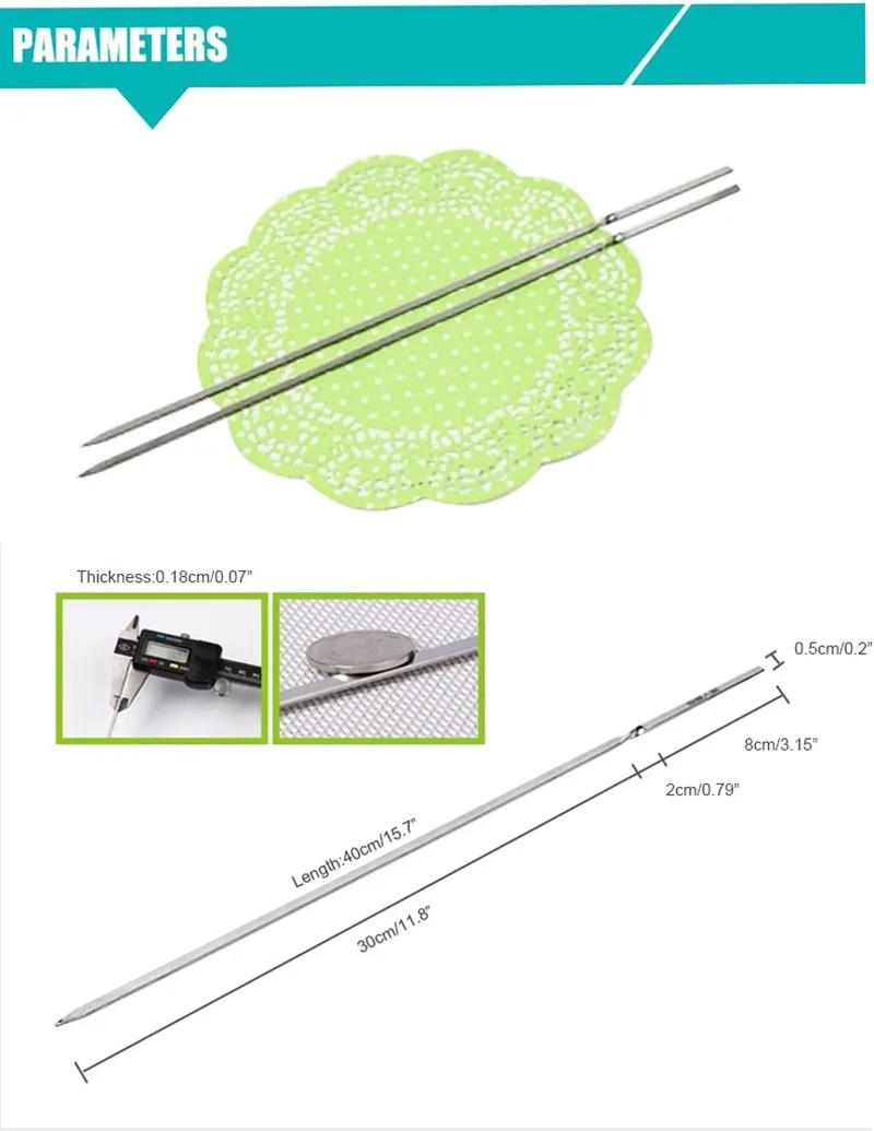 15,7 ''шампуры для барбекю из нержавеющей стали портативные шашлыки плоские шашлыки палочки для кебаба Brbecue гриль чурраско наклейка GSBKC40