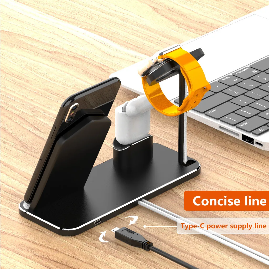 Trinity Aluminum Alloy iPhone Wireless Charging Seat Applicable to Apple Mobile Watch Headphone Cha