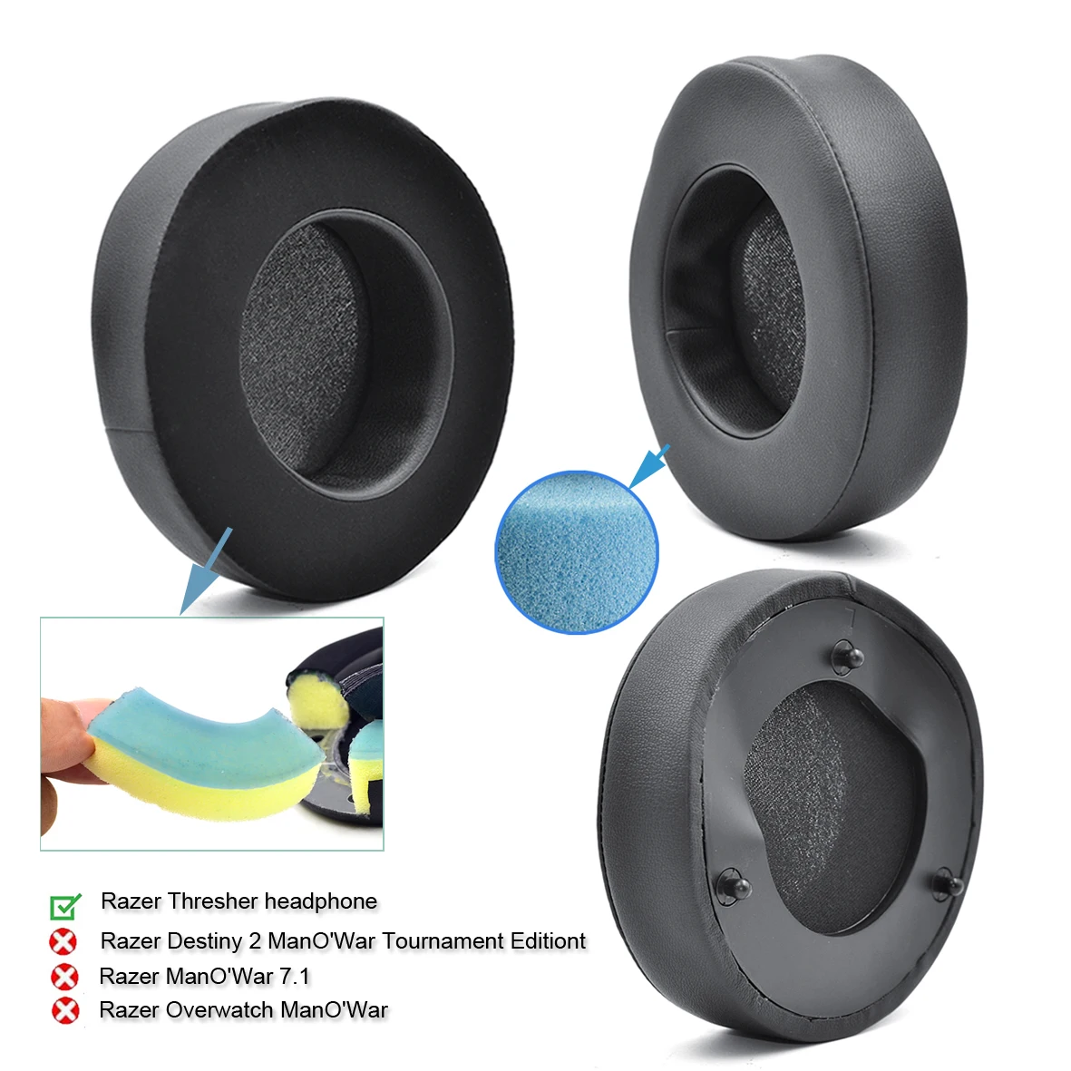 

Cooling-gel Cushion Ear Pads Replacement Earpads Earmuffs for Razer Thresher Ultimate Headphones