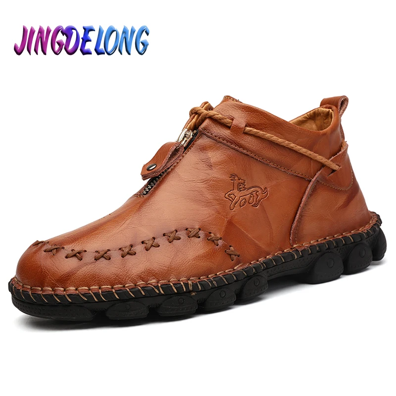 Brand Men Boots Genuine Leather Male Ankle Boots Fashion Male Comfortable Shoe Autumn Outdoor Waterproof Man Motorcycle Boots