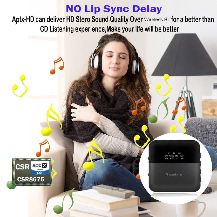 3.5mm HD Wireless BT5.0 Audio transmitter receiver CSR8675 Wireless aptx audio Auto on Adapter for tv car aptX HD LL Low Latency