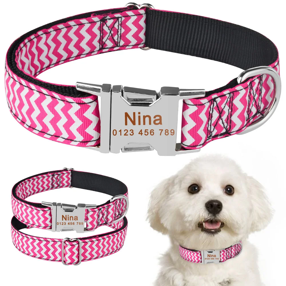 Free Carved Id Personalized Dog Name Collar Nylon Durable Fabric Pet