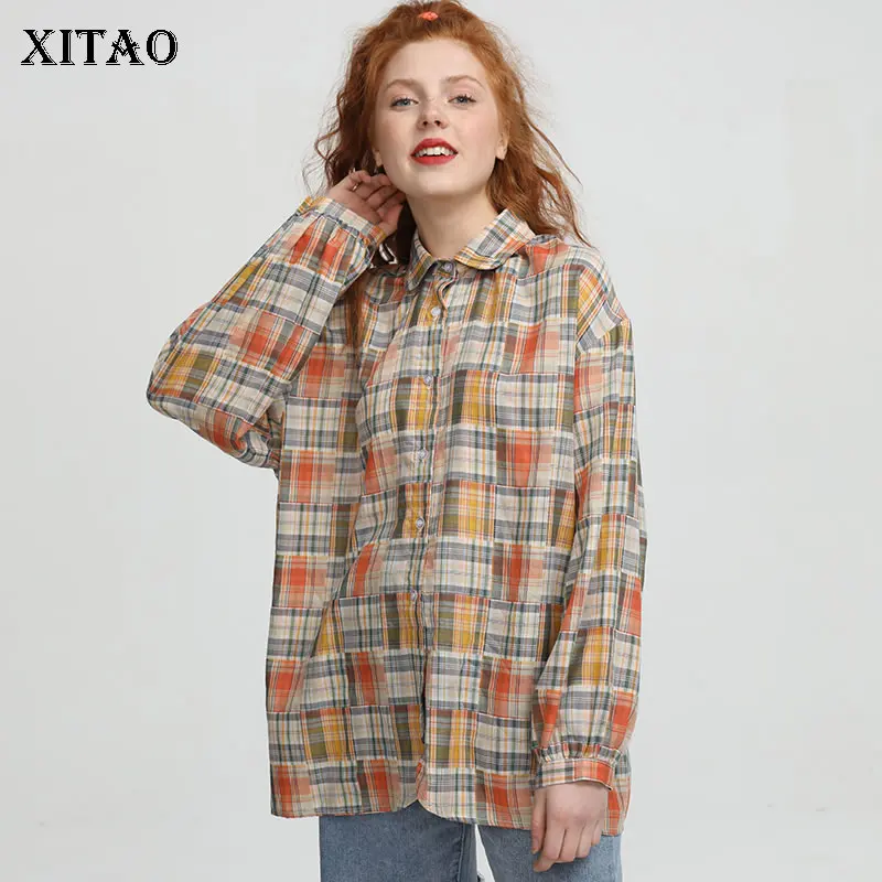 

XITAO Plaid Single Breast Blouse Fashion 2020 Spring Full Sleeve Vintage Small Fresh Minority Style Casual Loose Shirt DMY3788