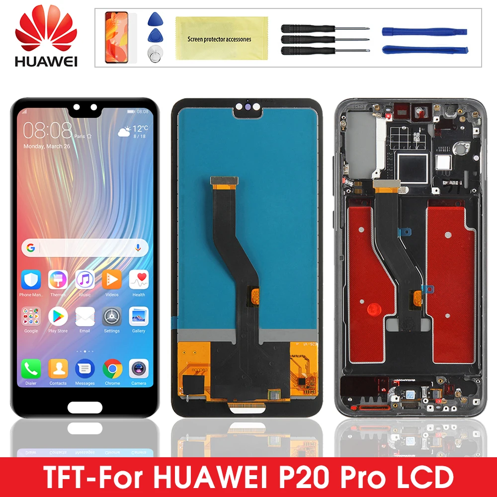 100% тест для Huawei P20 Pro ЖК-дисплей сенсорный экран дигитайзер в сборе + отпечаток