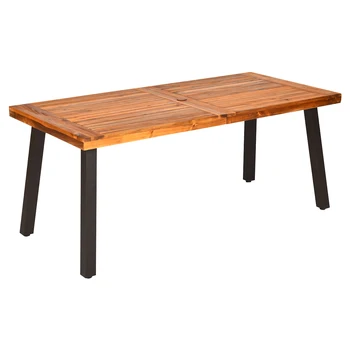 

Costway Acacia Wood Outdoor Dining Table Patio Rectangle Table w/Umbrella Hole Brown