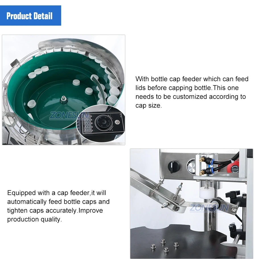 ZONEPACK Автоматическая машина для укупорки бутылок с распылителем для напитков с вибрационным устройством подачи крышек для производственной линии