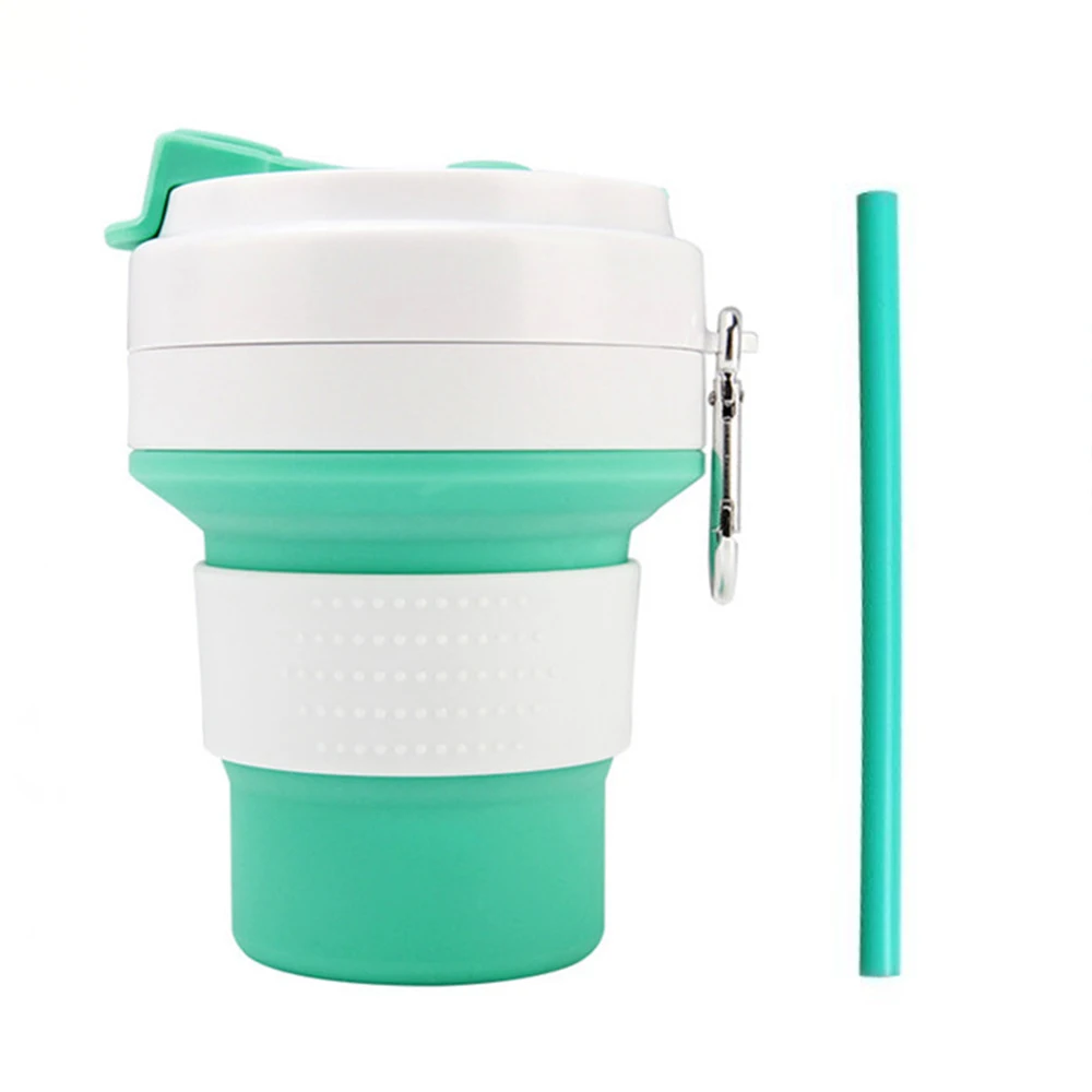 Наружная портативная силиконовая кружка для походов Складная чашка с соломинкой для кемпинга путешествия офиса BPA бесплатно 350 мл/11,8 унций