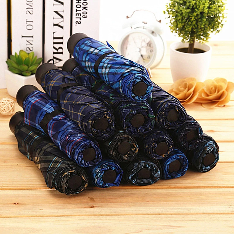 Paraguas con estampado a cuadros Unisex, sombrilla plegable de tres colores mango Color - AliExpress