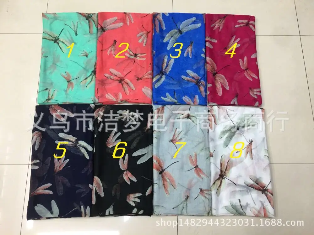 New Style Europe And America Fashion Big Dragonfly Printed Pattern Bali Yarn Scarf Sun-resistant Silk Scarves Shawl
