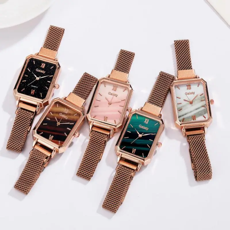 Ladies Quartz Watch 2021 Simple Fashion Luxury Rose Gold Stainless Steel Mesh Band Bracelet Set Qt83