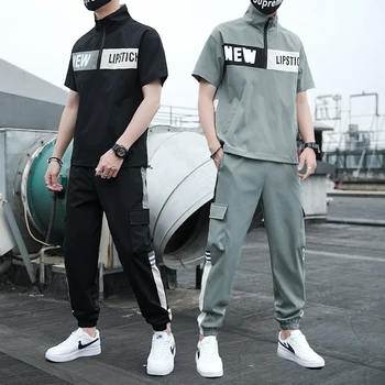 

Track Suit 2 Pieces Set Sports Short Sleeve Casual T-shirt Set Men Sportswear 2020 Sports T-shirt Men Short Sleeve T-Shirt