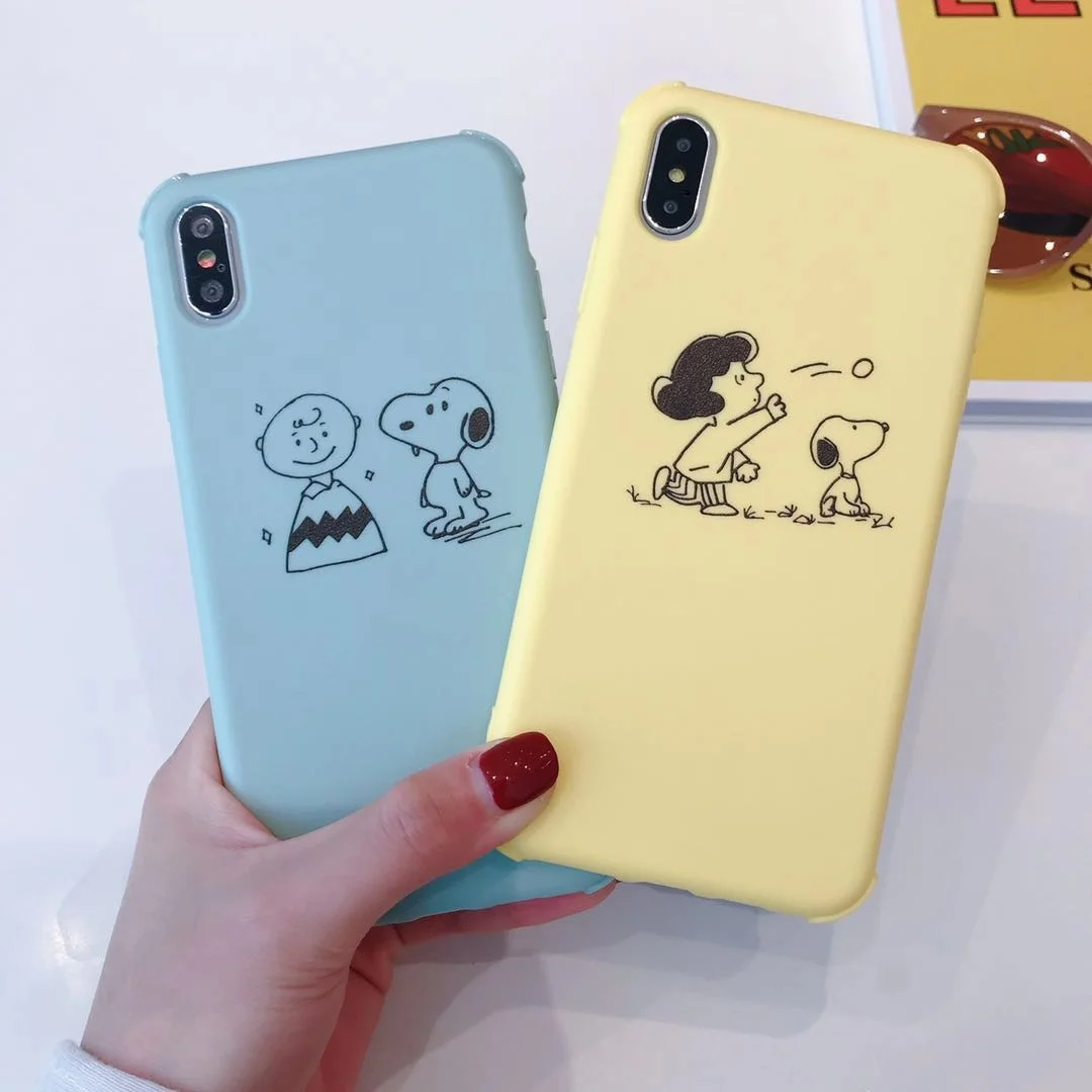 

Japan cute cartoon puppy Charlie Brown phone case For iphone Xs MAX XR X 6 6s 7 8 plus fun Lucy couple soft TPU back Cover Coque