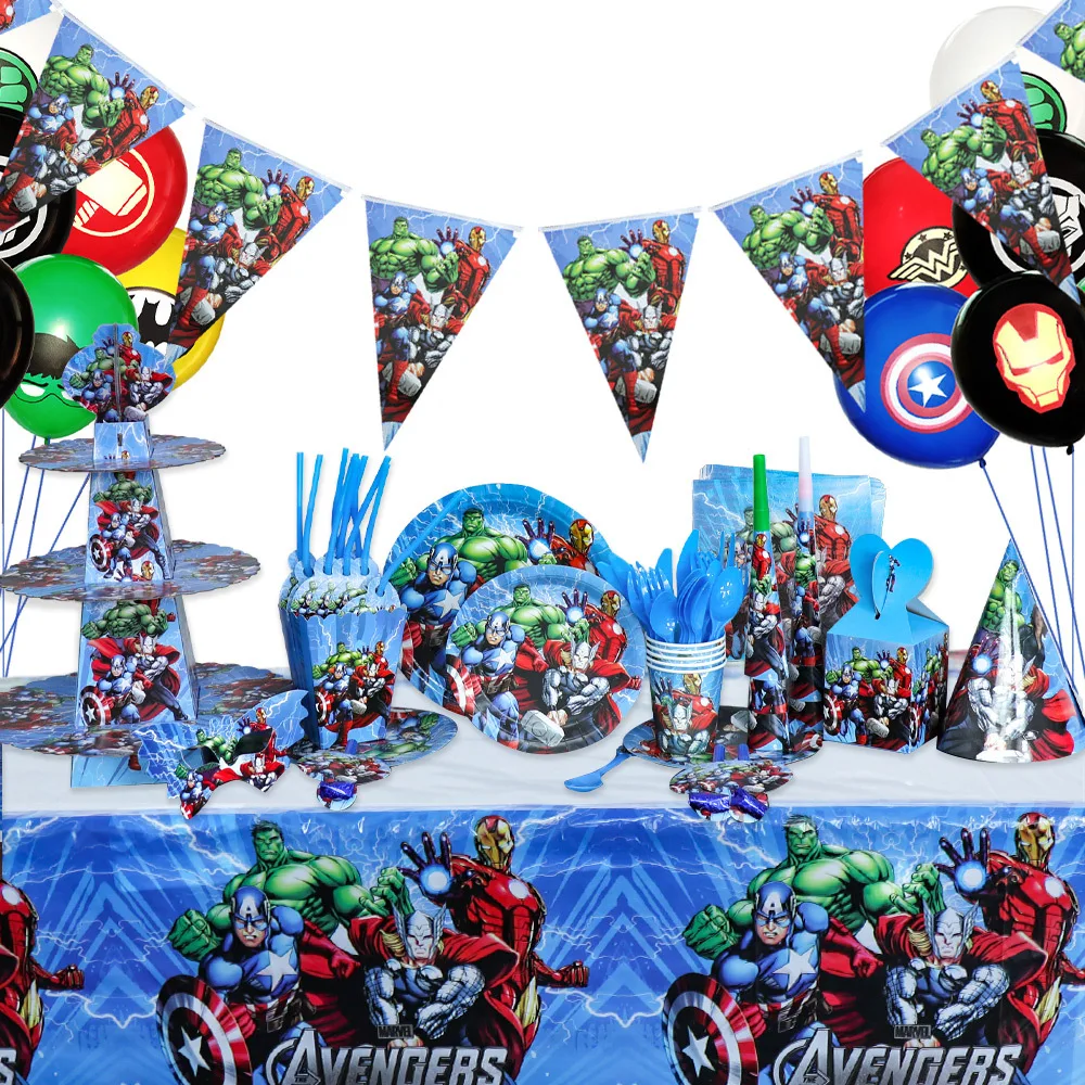 The Avengers Design Boys Birthday Party Decorations Balloon Paper Cups Plates Baby Shower Disposable Tableware Supplies